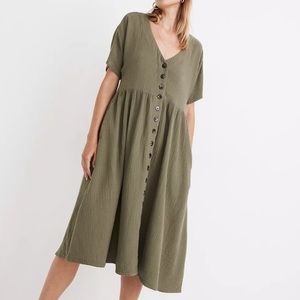 Madewell Lightspun Button-Front Midi Dress green size XL VGUC